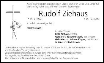 Anzeige von Rudolf Ziehaus von MGO