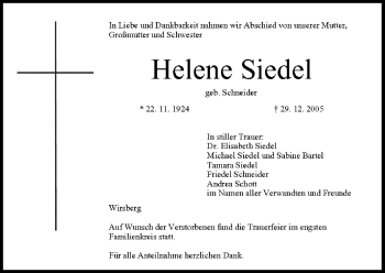 Anzeige von Helene Siedel von MGO