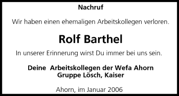 Anzeige von Rolf Barthel von MGO