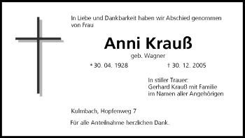 Anzeige von Anni Krauß von MGO
