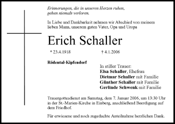 Anzeige von Erich Schaller von MGO