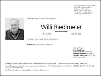 Anzeige von Willi Riedlmeier von MGO