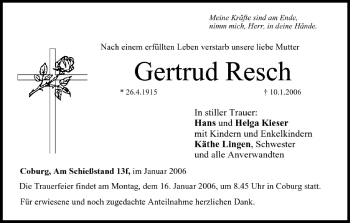 Anzeige von Gertrud Resch von MGO
