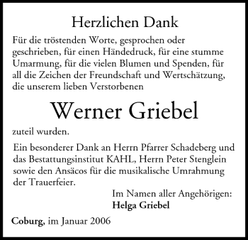 Anzeige von Werner Griebel von MGO