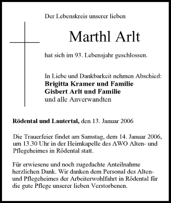 Anzeige von Marthl Arlt von MGO