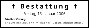 Anzeige von Bestattungen vom 13.01.2006 von MGO