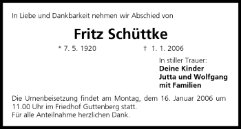 Anzeige von Fritz Schüttke von MGO