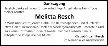 Anzeige von Melitta Resch von MGO