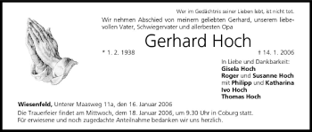 Anzeige von Gerhard Hoch von MGO