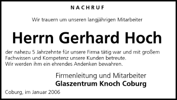 Anzeige von Gerhard Hoch von MGO