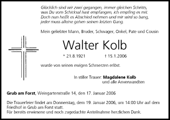 Anzeige von Walter Kolb von MGO