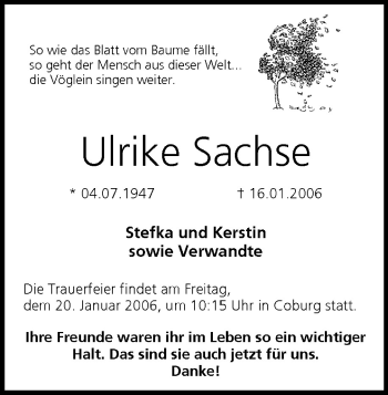 Anzeige von Ulrike Sachse von MGO