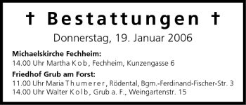 Anzeige von Bestattungen vom 19.01.2006 von MGO