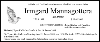 Anzeige von Irmgard Mannagottera von MGO