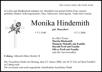 Anzeige von Monika Hindemith von MGO
