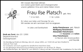 Anzeige von Ilse Platsch von MGO