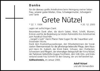Anzeige von Grete Nützel von MGO