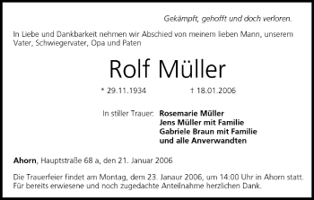Anzeige von Rolf Müller von MGO