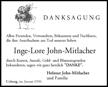 Anzeige von Inge-Lore John-Mitlacher von MGO