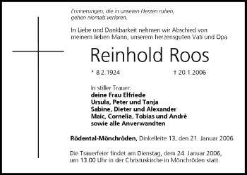 Anzeige von Reinhold Roos von MGO