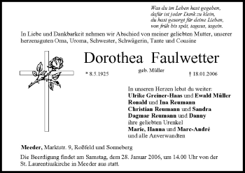 Anzeige von Dorothea Faulwetter von MGO