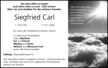 Anzeige von Siegfried Carl von MGO