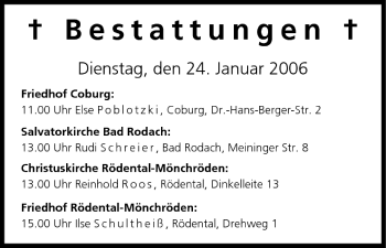 Anzeige von Bestattungen vom 24.01.2006 von MGO