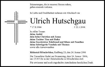 Anzeige von Ulrich Hutschgau von MGO