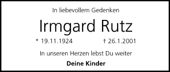 Anzeige von Irmgard Rutz von MGO