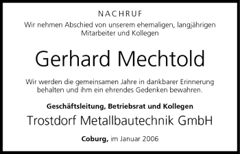 Anzeige von Gerhard Mechtold von MGO