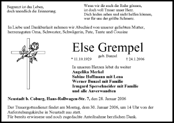 Anzeige von Else Grempel von MGO