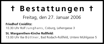 Anzeige von Bestattungen vom 27.01.2006 von MGO
