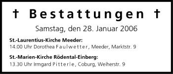 Anzeige von Bestattungen vom 28.01.2006 von MGO