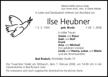 Anzeige von Ilse Heubner von MGO
