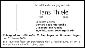 Anzeige von Hans Thiele von MGO