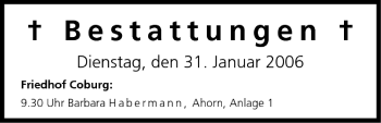 Anzeige von Bestattungen vom 31.01.2006 von MGO