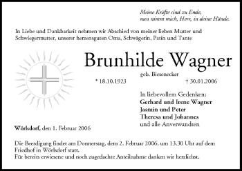 Anzeige von Brunhilde Wagner von MGO