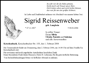 Anzeige von Sigrid Reissenweber von MGO