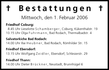 Anzeige von Bestattungen vom 01.02.2006 von MGO