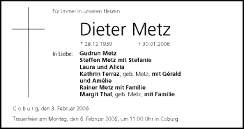 Anzeige von Dieter Metz von MGO