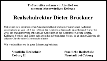 Anzeige von Dieter Brückner von MGO