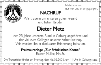 Anzeige von Dieter Metz von MGO