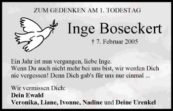 Anzeige von Inge Boseckert von MGO