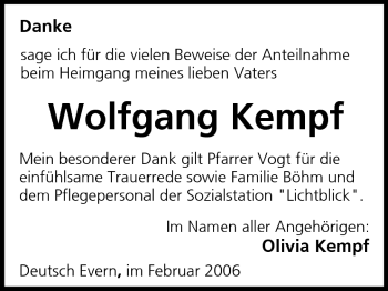 Anzeige von Wolfgang Kempf von MGO