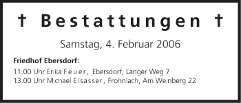 Anzeige von Bestattungen vom 04.02.2006 von MGO
