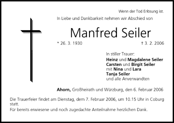 Anzeige von Manfred Seiler von MGO
