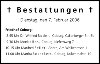 Anzeige von Bestattungen vom 07.02.2006 von MGO