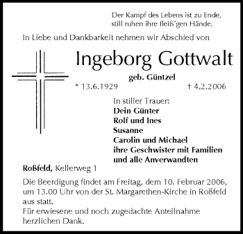 Anzeige von Ingeborg Gottwalt von MGO