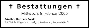 Anzeige von Bestattungen vom 08.02.2006 von MGO