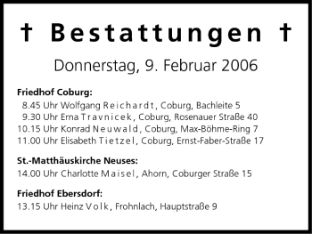 Anzeige von Bestattungen vom 09.02.2006 von MGO